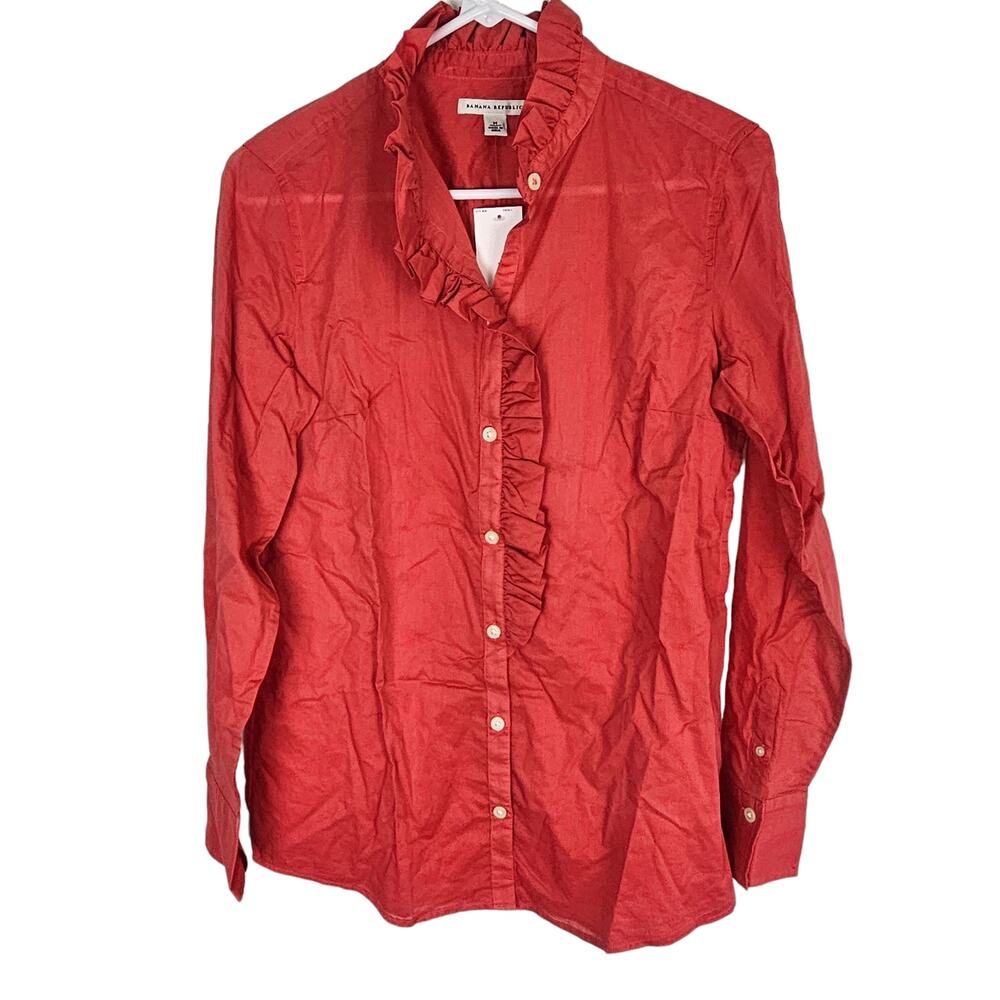 Banana Republic Womens Ruffle Cotton Blouse Size M Classic Preppy Classic Corp